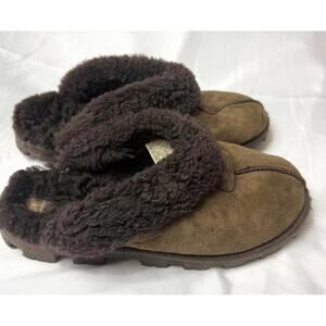 UGG Coquette 5125  US 8 Slippers Brown Suede Sheepskin Lined Slip-On Slides